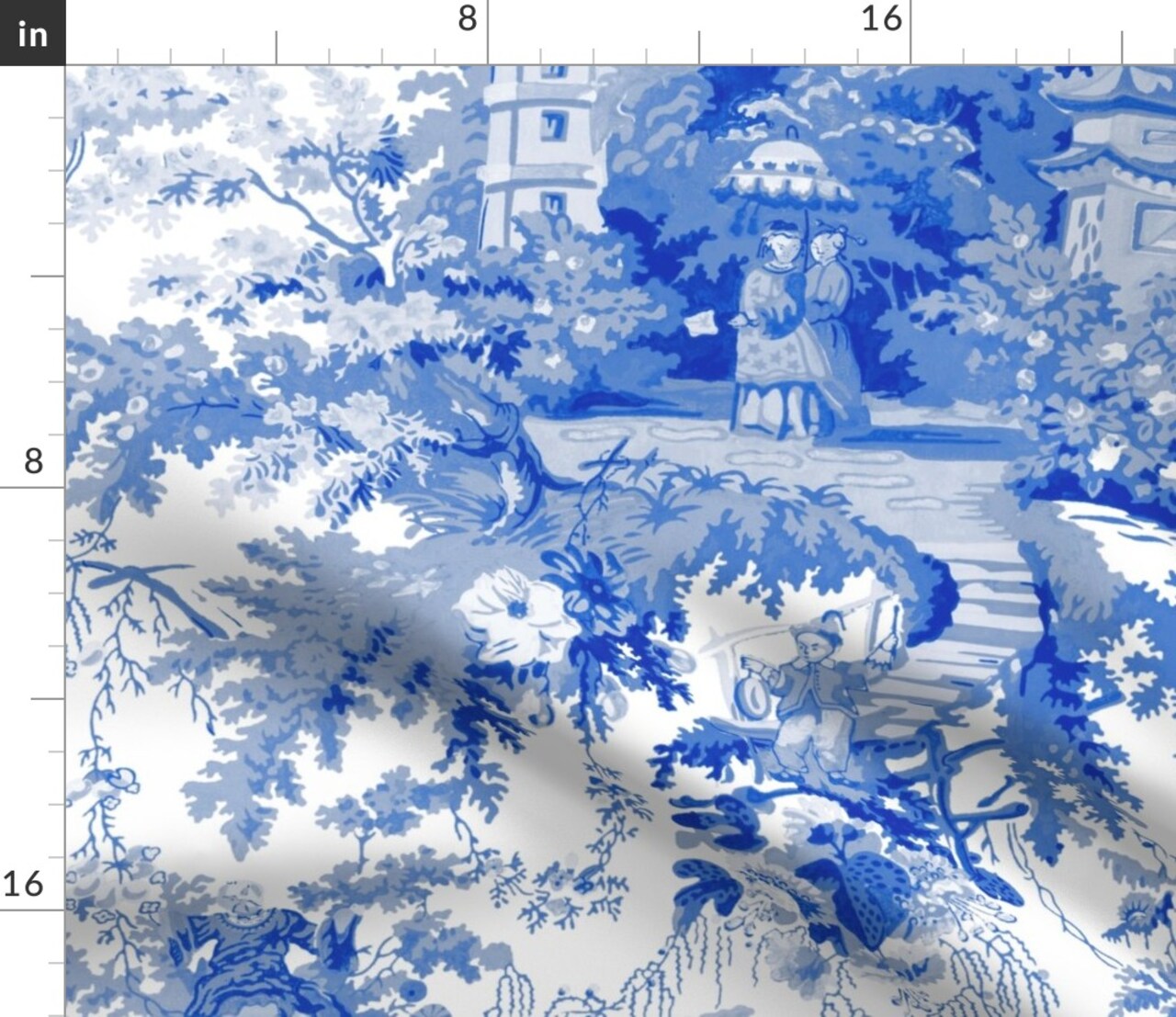 Chinoiserie Willow Blue White Toile Chinese Nature Garden Botanical Decor Home Kitchen Abstract Custom Printed Fabric by Spoonflower Various Fabrics by the Yard or Fat Quarter